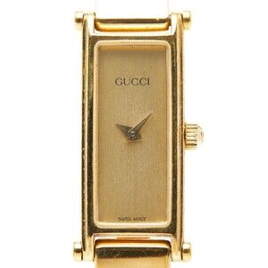 Gucci Logo Bangle Watch, 1500L Quartz Movement, Gold Dial, Stainless Steel, P...